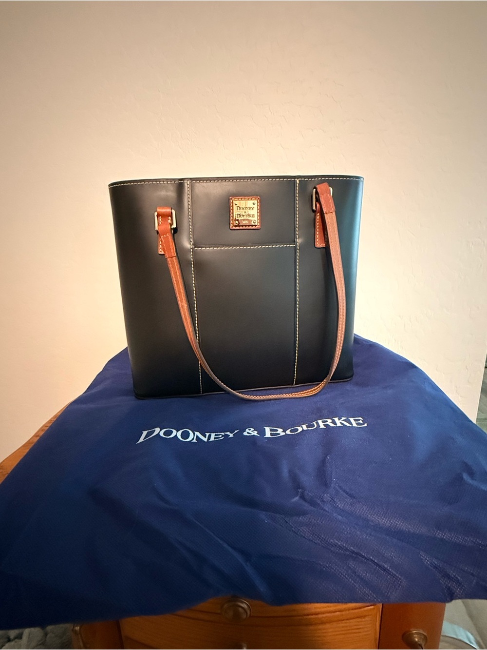 Dooney & Bourke Black Tote with Brown Trim and Straps